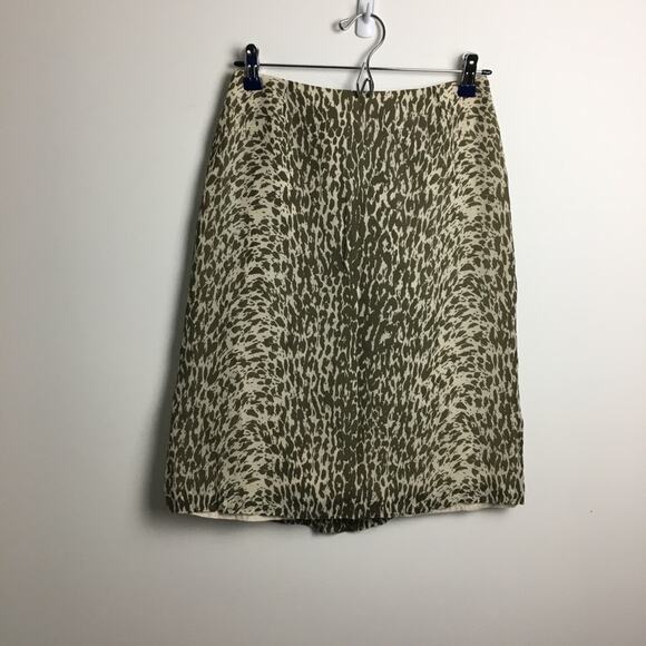 J.Crew Animal Print Skirt Green Beige Size 8 - Picture 4 of 13